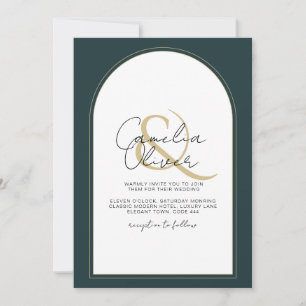 Modern JUNIPER Grönt Guld Wedding INVITE QR-kod Inbjudningar
