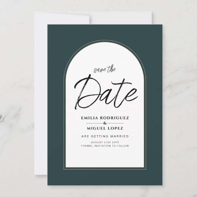 Modern JUNIPER Grönt Guld Wedding INVITE QR-kod Inbjudningar (Framsida)
