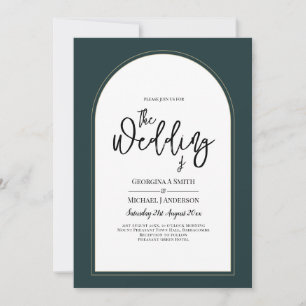 Modern JUNIPER Grönt Guld Wedding INVITE QR-kod Inbjudningar