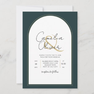 Modern JUNIPER Grönt Guld Wedding INVITE QR-kod Inbjudningar