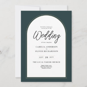 Modern JUNIPER Grönt Guld Wedding INVITE QR-kod Inbjudningar