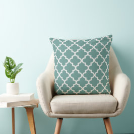 Modern Juniper Grönt och White Quatrefoil Mönster Kudde