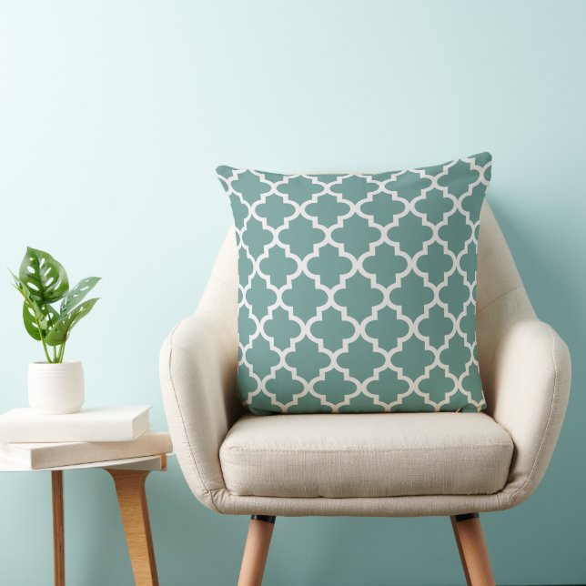 Modern Juniper Grönt och White Quatrefoil Mönster Kudde (Stol)