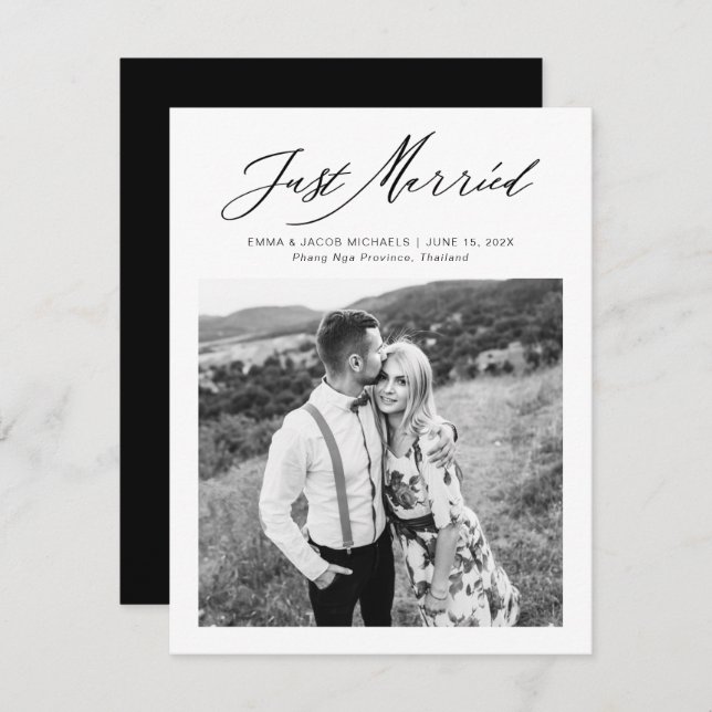 Modern Just Married Calligraphy Wedding Elopement (Fram/baksida)