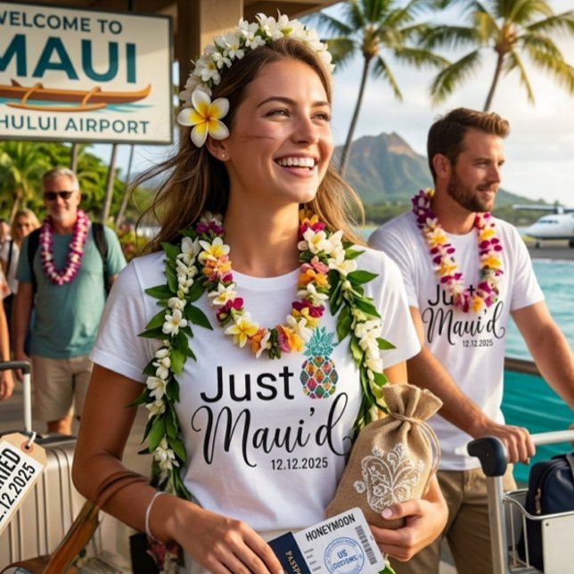 Modern Just Maui'd | Hawaii Bröllopsparet T Shirt (Just married couple t-shirt )