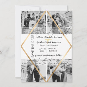 Modern jute Guld White Ram Photo Bröllop Spara Datumet