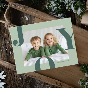 Modern JY-julfoto Grönt-familj Vykort