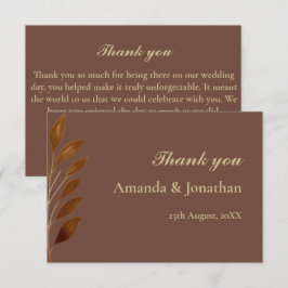 Modern kaffe Brown och Guld Löv Bröllop Tack Kort