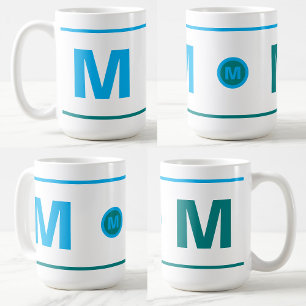 Modern Kaffe kopp med Monogram Initialer (blå, tur