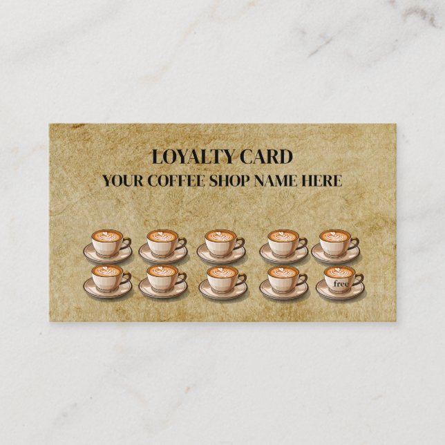 Modern Kaffe koppar Loyalty Card för minimalistisk Visitkort (Framsida)