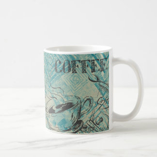 Modern kaffekonst skiss blå kaffemugg