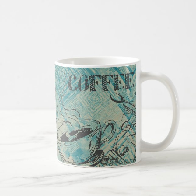 Modern kaffekonst skiss blå kaffemugg (Höger)
