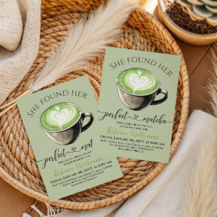 Modern kaffetema perfekt Matcha bröllopsdusch Inbjudningar