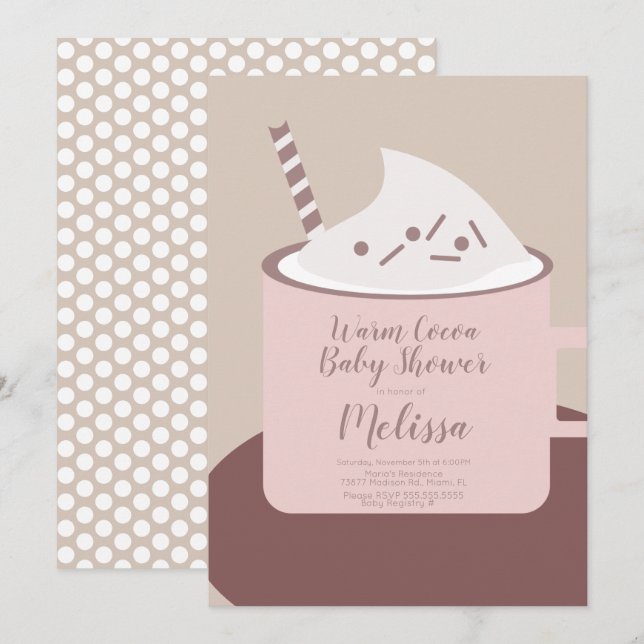 Modern kakao varm choklad mugg baby shower inbjudningar (Fram/baksida)