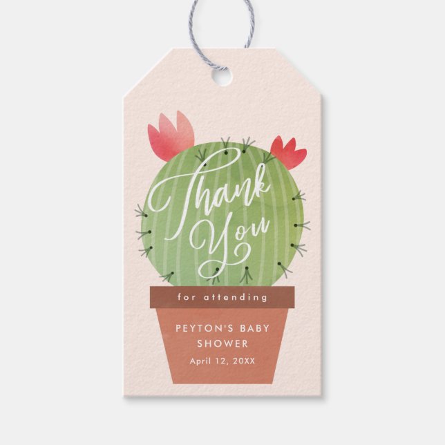 Modern kaktus baby shower tackkort tack present presentetikett (Framsidan)