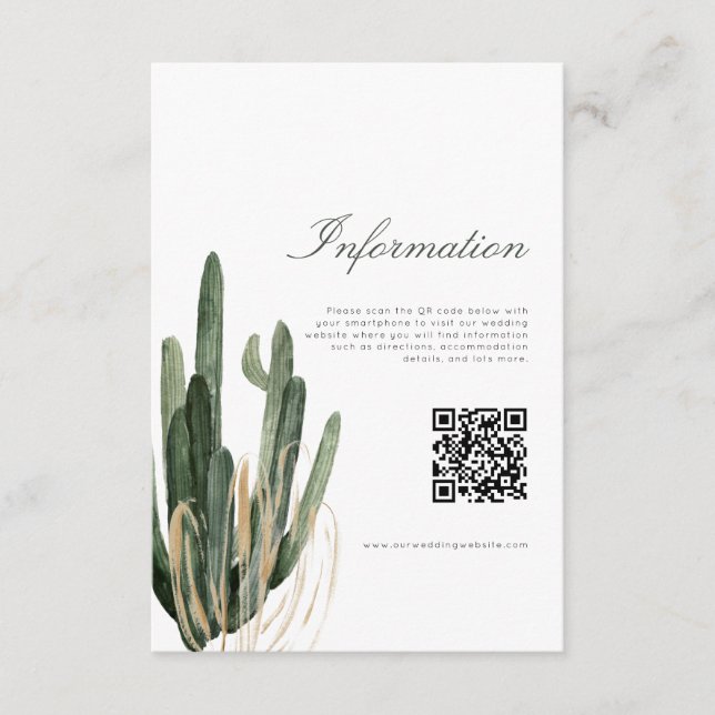 Modern Kaktus Bröllopsinformation QR-kod kort (Framsida)