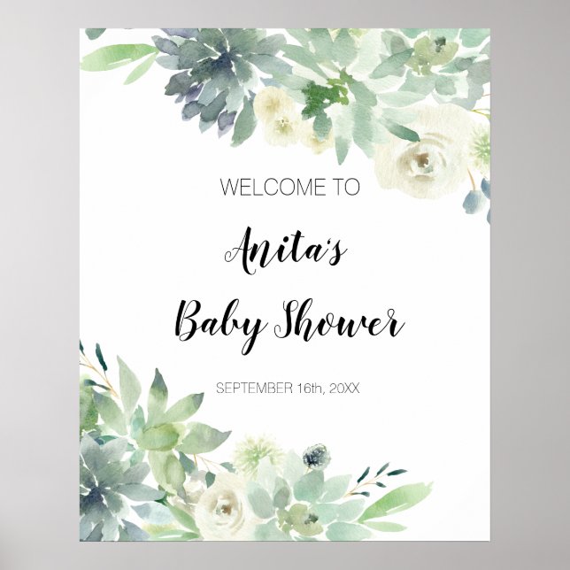 Modern kaktus grönska baby shower välkomstskylt poster (Framsidan)