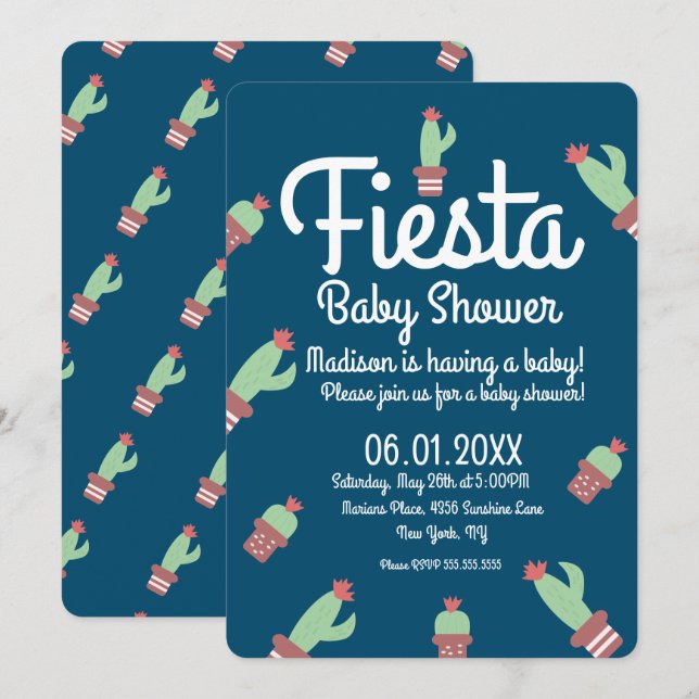 Modern kaktusgräns baby shower-fest inbjudningar (Fram/baksida)