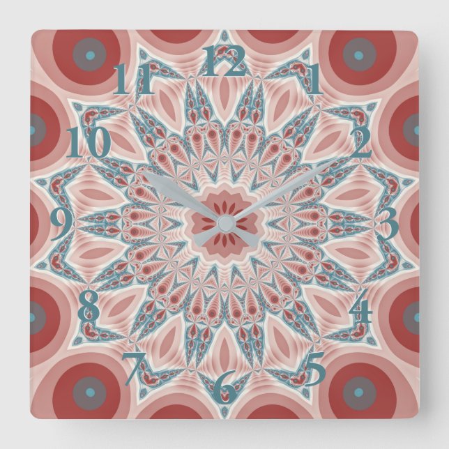 Modern Kaleidoscope Mandala Fractal Art Fyrkantig Klocka (Framsida)