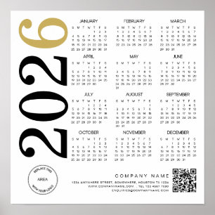 Modern kalender 2026 - företagets Logotyp QR-kod Poster