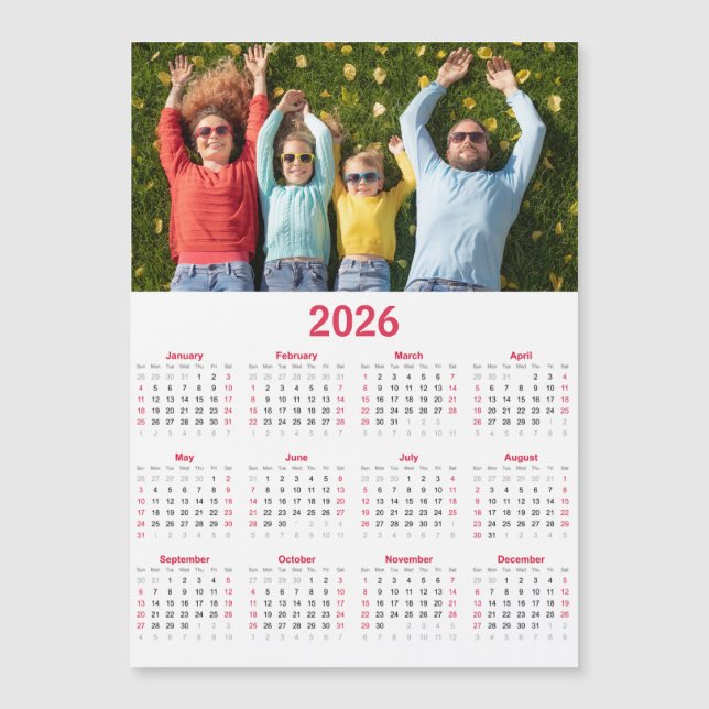 Modern kalender 2026 med foto - helårsvy (Framsida)