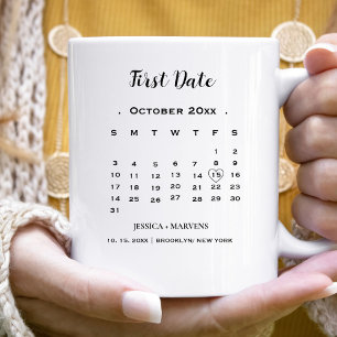 Modern kalender - ej foto Bröllop Första datum Kaffemugg