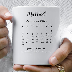 Modern kalender, ej fotot, Bröllop, gift datum Kaffemugg