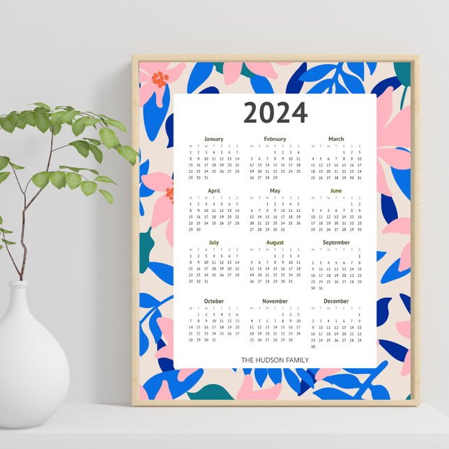 Modern kalender för 2024 - färgstarkt fet Blommöns Poster (Skapare uppladdad)