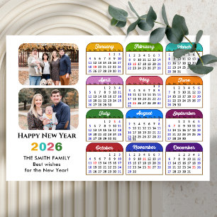 Modern kalender för 2026 Färg - enkel 2 fotomagnet