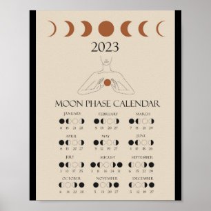 Modern Kalender för måncykler 2023 Månfaser Affisc Poster