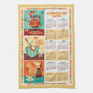 Modern kalender i köket i mitten av århundradet kökshandduk