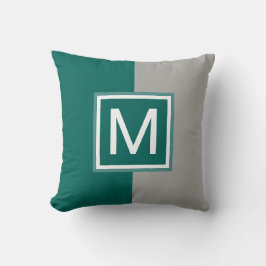 Modern kalk och Grått Monogrammed Kudde