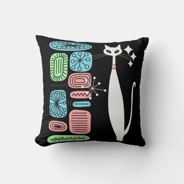 Modern kall katt för Retro atom- århundrade för Kudde (Framsida)