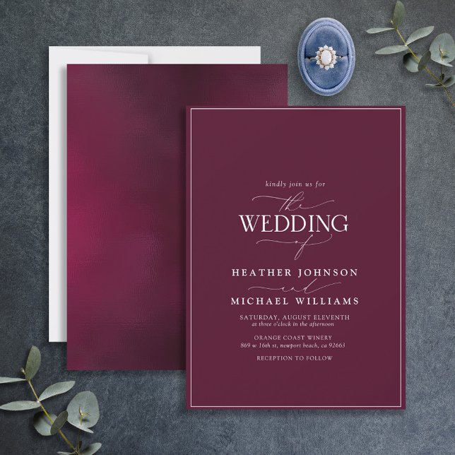 Modern kallelse till borgmästarbröllop i Burgundy Inbjudningar (Skapare uppladdad)