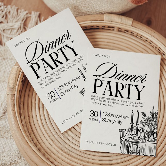 Modern kallelse till svartvitt, middagstid inbjudningar (Rehearsal dinner invitations, black white rehearsal dinner invitation)