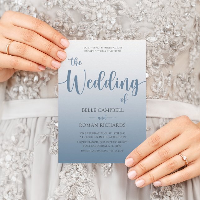 Modern kallgrafi - Dusty Blue Wedding-inbjudan Inbjudningar (Skapare uppladdad)