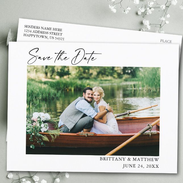 Modern kallgrafi med Bläck-pennfotot Spara datum Vykort (Customize to change your personalized text size or text style.)