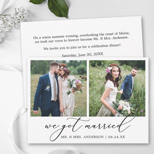 Modern kalligrafi 2 bilder Bröllopsafterparty Meddelande (Customize to change your personalized text style, size or color.)