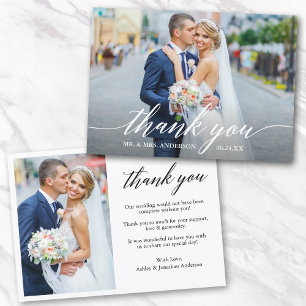Modern kalligrafi 2 foto Bröllop Bride Groom Tack Kort