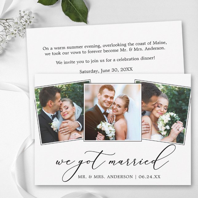 Modern kalligrafi 3 bilder bröllop efterfest meddelande (Customize to change your personalized text style, size or color.)