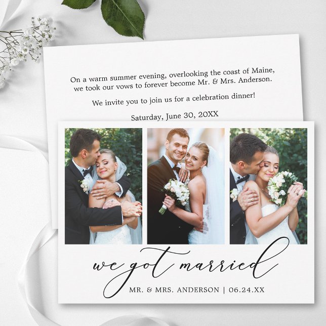 Modern kalligrafi 3 Foto Bröllop Efterfest Meddelande (Customize to change your personalized text style, size or color.)