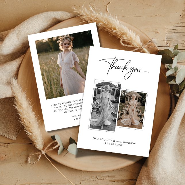 Modern kalligrafi 3 Foto Bröllopsfest Tack Kort (Skapare uppladdad)