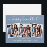 Modern kalligrafi 3 Foto Glad Hanukkah Blå  Julkort<br><div class="desc">Modern trendig kalligrafi skrift 3 Foto Familj foto collage Glad Hanukkah-kort - Dammig blå</div>