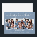 Modern kalligrafi 3 Foto Glad Hanukkah Blå  Julkort<br><div class="desc">Modern trendig kalligrafi skrift 3 Foto Familj foto collage Glad Hanukkah-kort - Dammig blå</div>