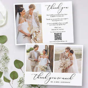 Modern kalligrafi 3 Foto QR-kod Bröllop Tack Kort