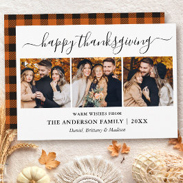 Modern kalligrafi 3 fotolagd Thanksgiving Julkort