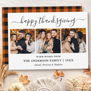Modern kalligrafi 3 fotolagd Thanksgiving Julkort