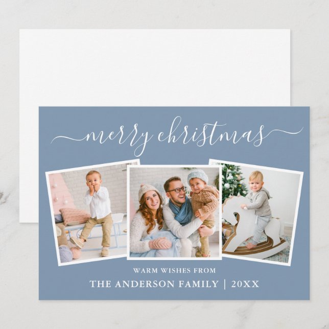 Modern kalligrafi 3 Fotopilblått Julkort (Fram/baksida)
