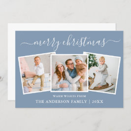 Modern kalligrafi 3 Fotopilblått Julkort