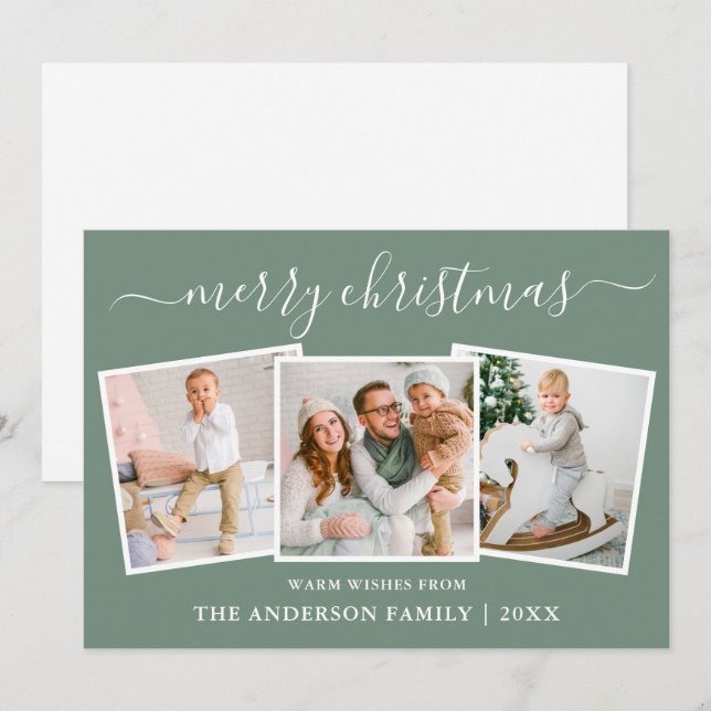 Modern kalligrafi 3 Grönt för fotojulsaldo Julkort (Fram/baksida)